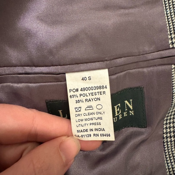 RALPH LAUREN HOUDSTOOTH PLAID SPORT COAT JACKET black blue 40S - Picture 5 of 9